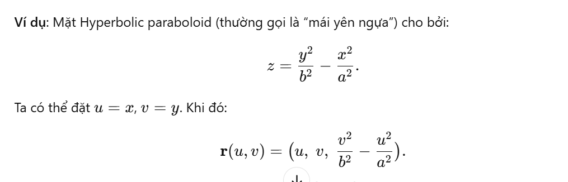 Tham Số Hóa Mặt Cong: Khái Niệm, Phương Pháp và Ứng Dụng Trong Hình Học Hiện Đại" 4 vi du