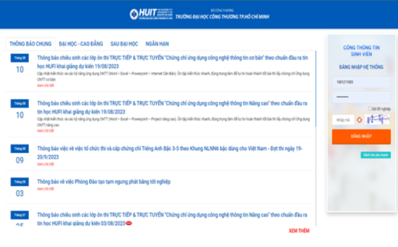 Sinhvien.edu.vn đăng nhập HUIT